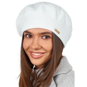 White Beret - Warm Lined Wool Angora Knit Berets - French Paris Hat Women new